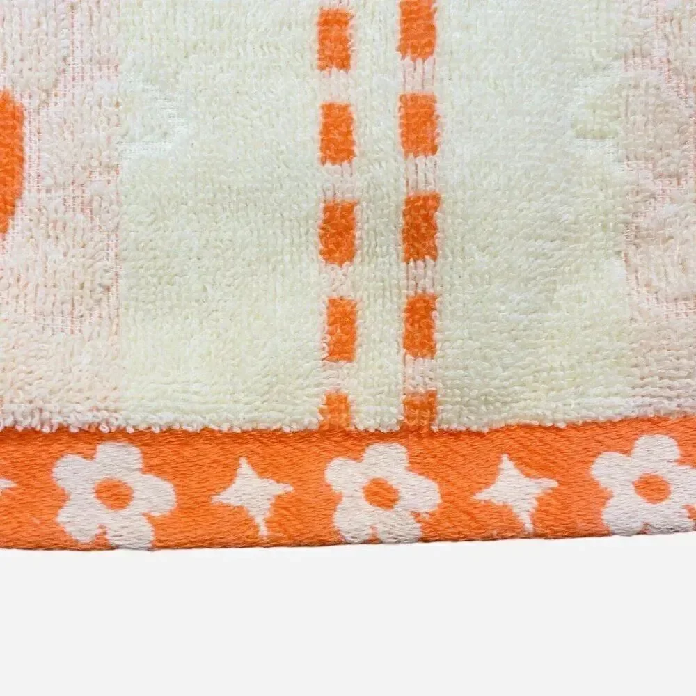 Vintage Jinlan Orange Teddy Bear Cotton Hand Towel 27 x 13 Hearts Flowers Kawaii